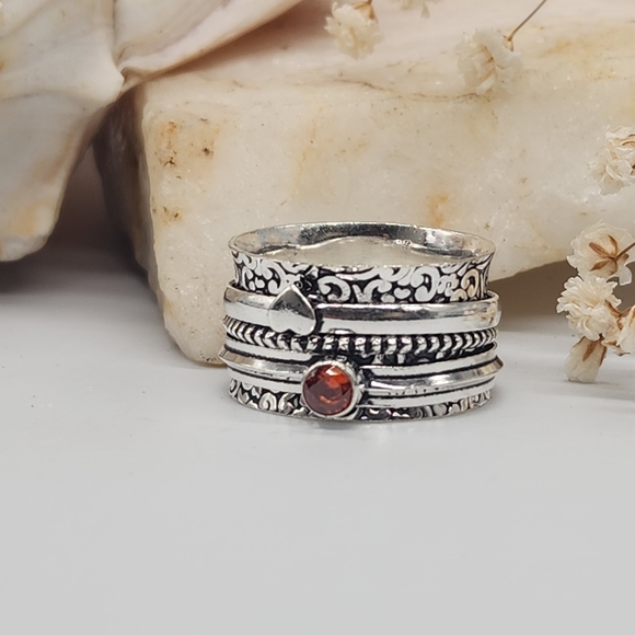 Bohemian Spinner Silver 925 Ring Garnet Stone - Picture 4 of 10